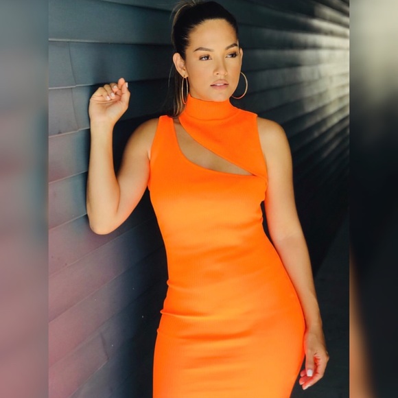 neon orange mini dress